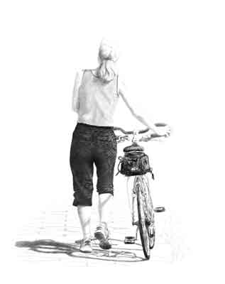 Digital Drawing: Marga Walks Her Bike